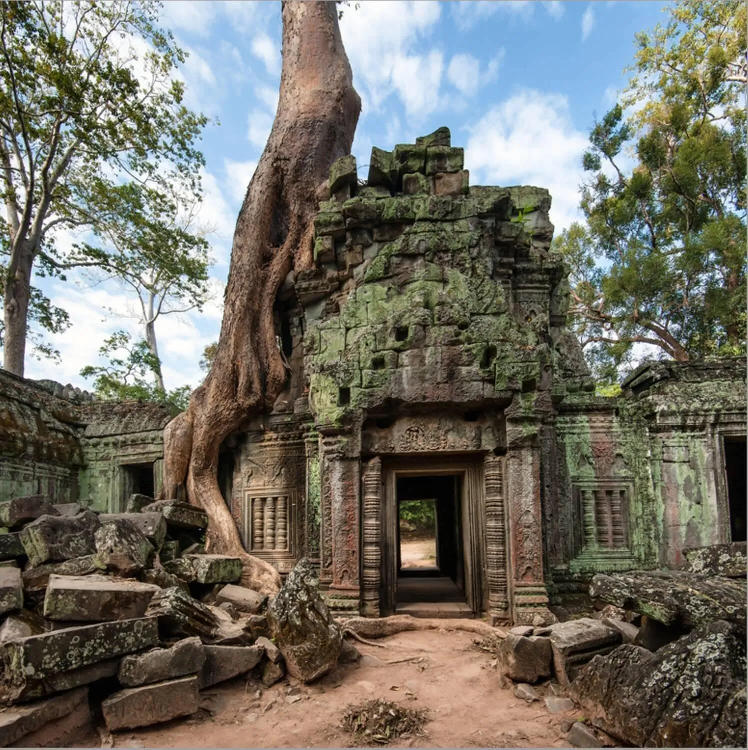 ART.COM Stretched Canvas Print Angkor Wat Cambodia. Ta Prohm Khmer Ancient Buddhist Temple in Jungle Forest. Famous Landmark, Plac by Banana Republic images, 24" x 24"