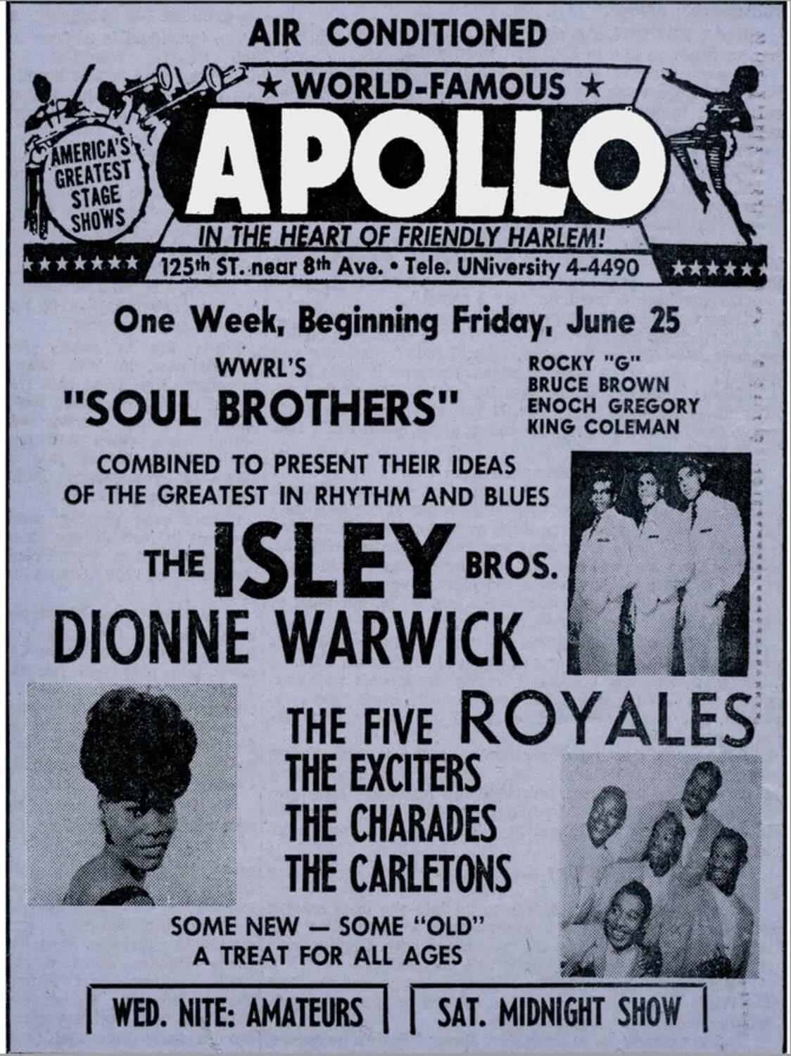 ART.COM Stretched Canvas Print Apollo Theatre Ad: Soul Brothers, Isley Brothers, Dionne Warwick, Five Royales, Charades, Carletons, 18" x 24"
