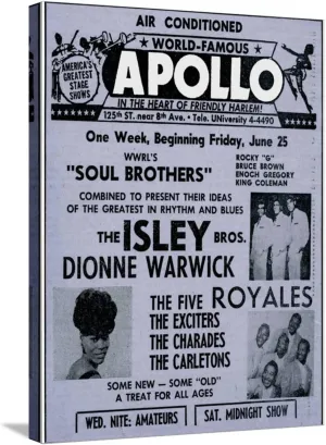 ART.COM Stretched Canvas Print Apollo Theatre Ad: Soul Brothers, Isley Brothers, Dionne Warwick, Five Royales, Charades, Carletons, 18" x 24"