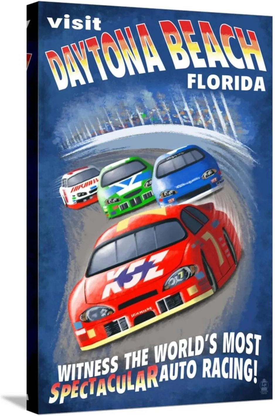 ART.COM Stretched Canvas Print Daytona Beach, Florida - Racecar Scene by Lantern Press, 16" x 24"