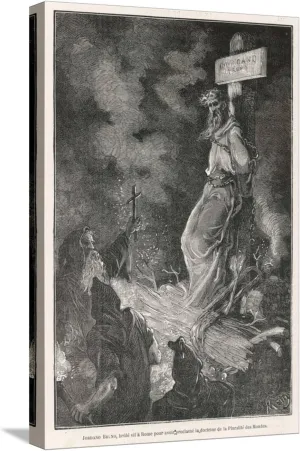 ART.COM Stretched Canvas Print Giordano Bruno Italian Philosopher Arrested by the Inquisition and Burnt by Motty, 12" x 18"