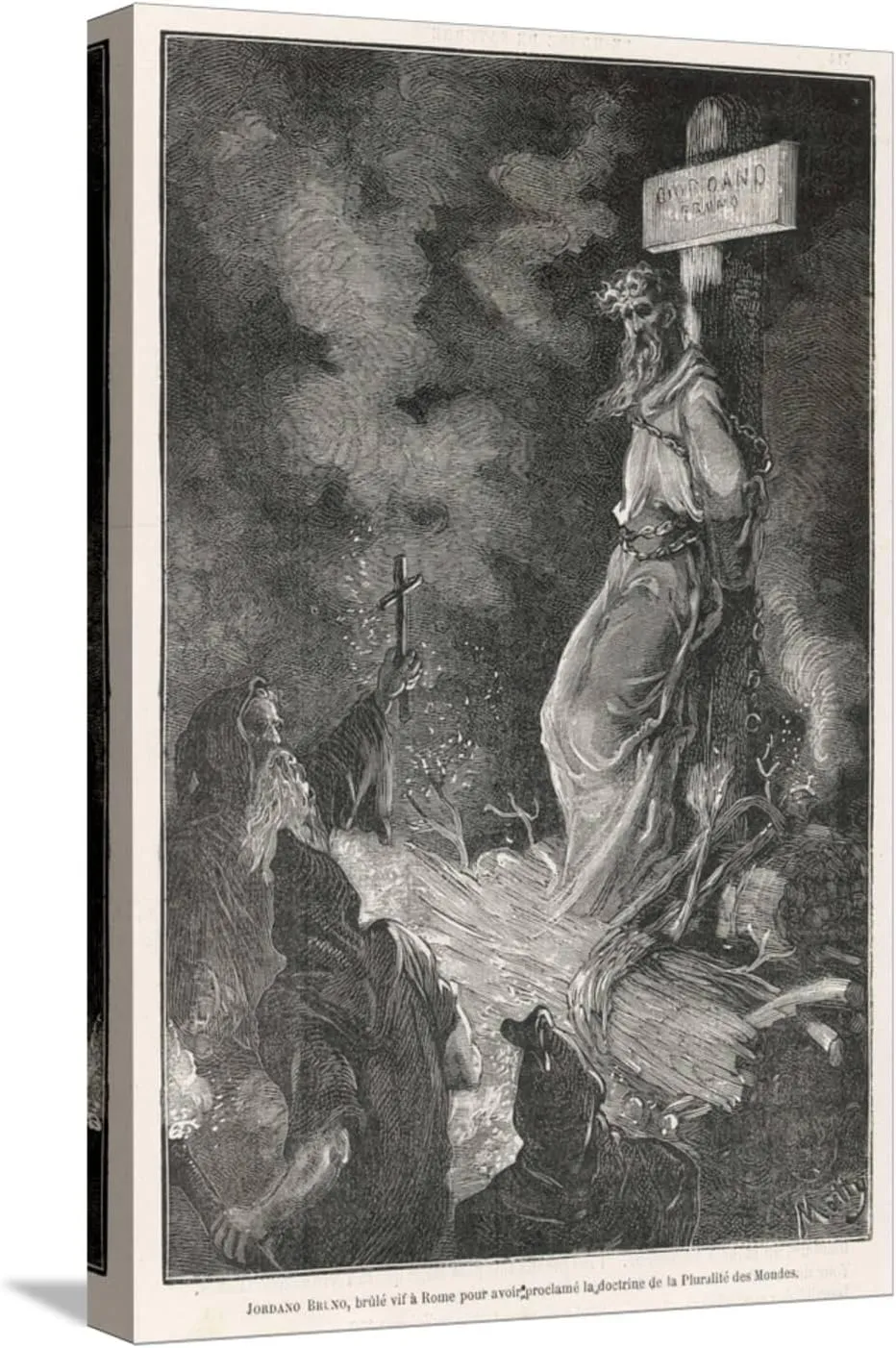 ART.COM Stretched Canvas Print Giordano Bruno Italian Philosopher Arrested by the Inquisition and Burnt by Motty, 12" x 18"