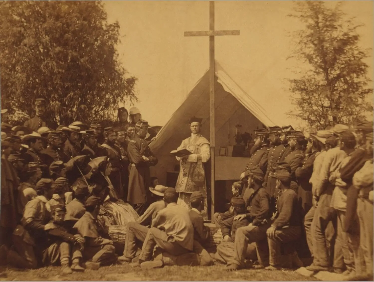 ART.COM Stretched Canvas Print Irish-American Civil War Soldiers Attend Mass in Camp, 1861, 24" x 18"