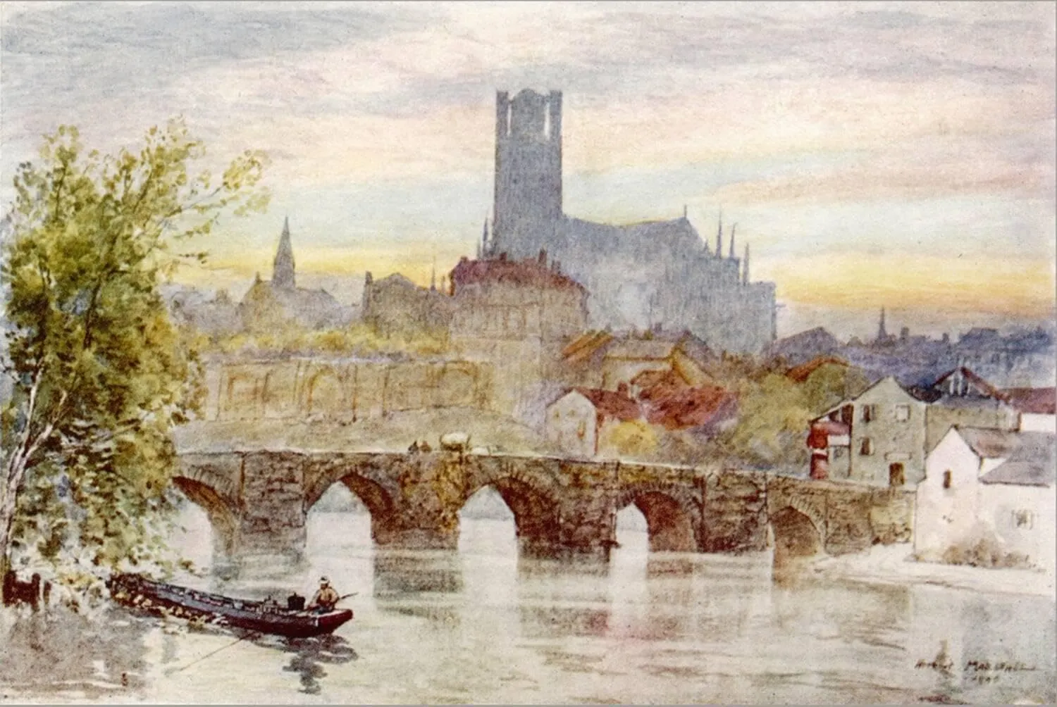 ART.COM Stretched Canvas Print Limoges: General View of the River, Bridge and Cathedral, 18" x 12"