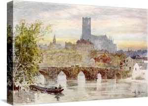 ART.COM Stretched Canvas Print Limoges: General View of the River, Bridge and Cathedral, 18" x 12"