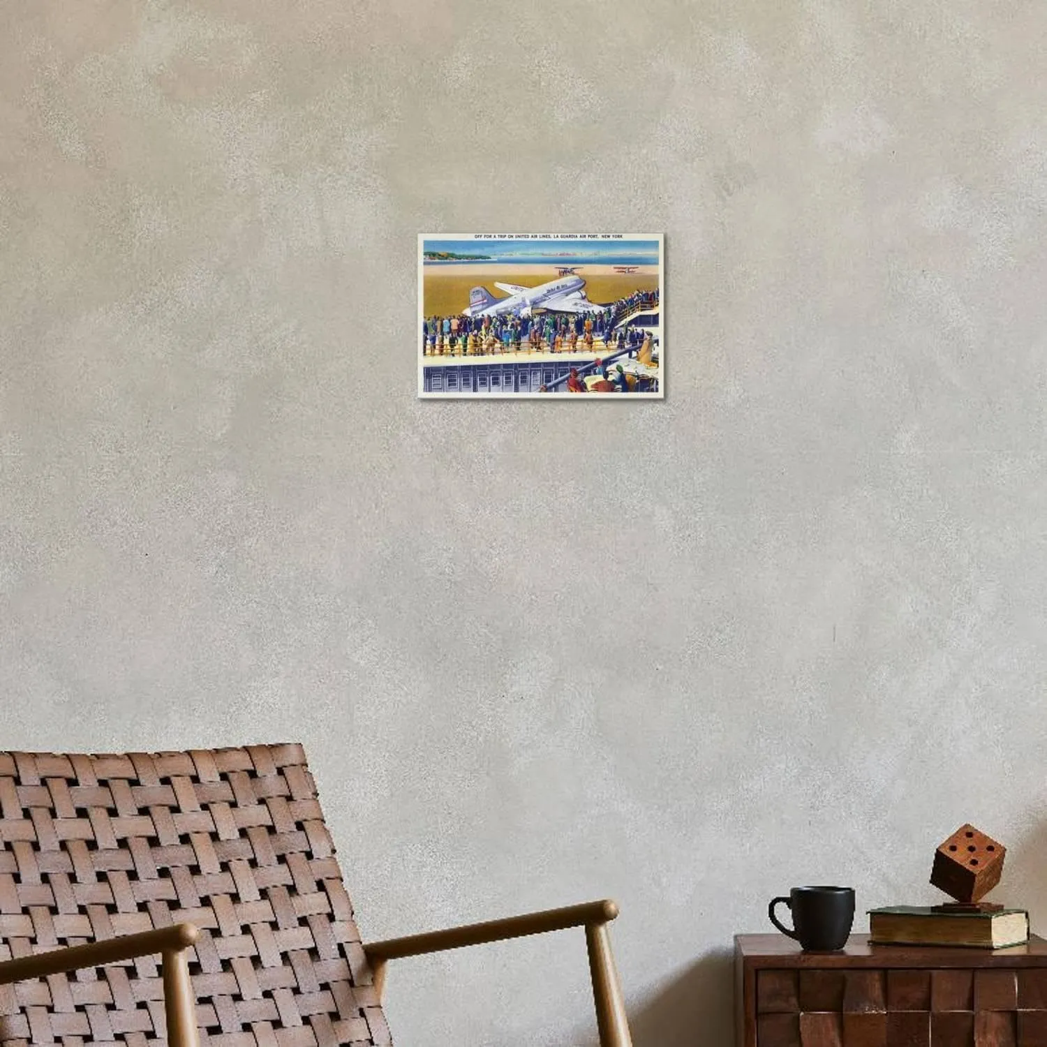 ART.COM Stretched Canvas Print New York City, New York - United Airlines Plane Departing La Guardia by Lantern Press, 18" x 12"