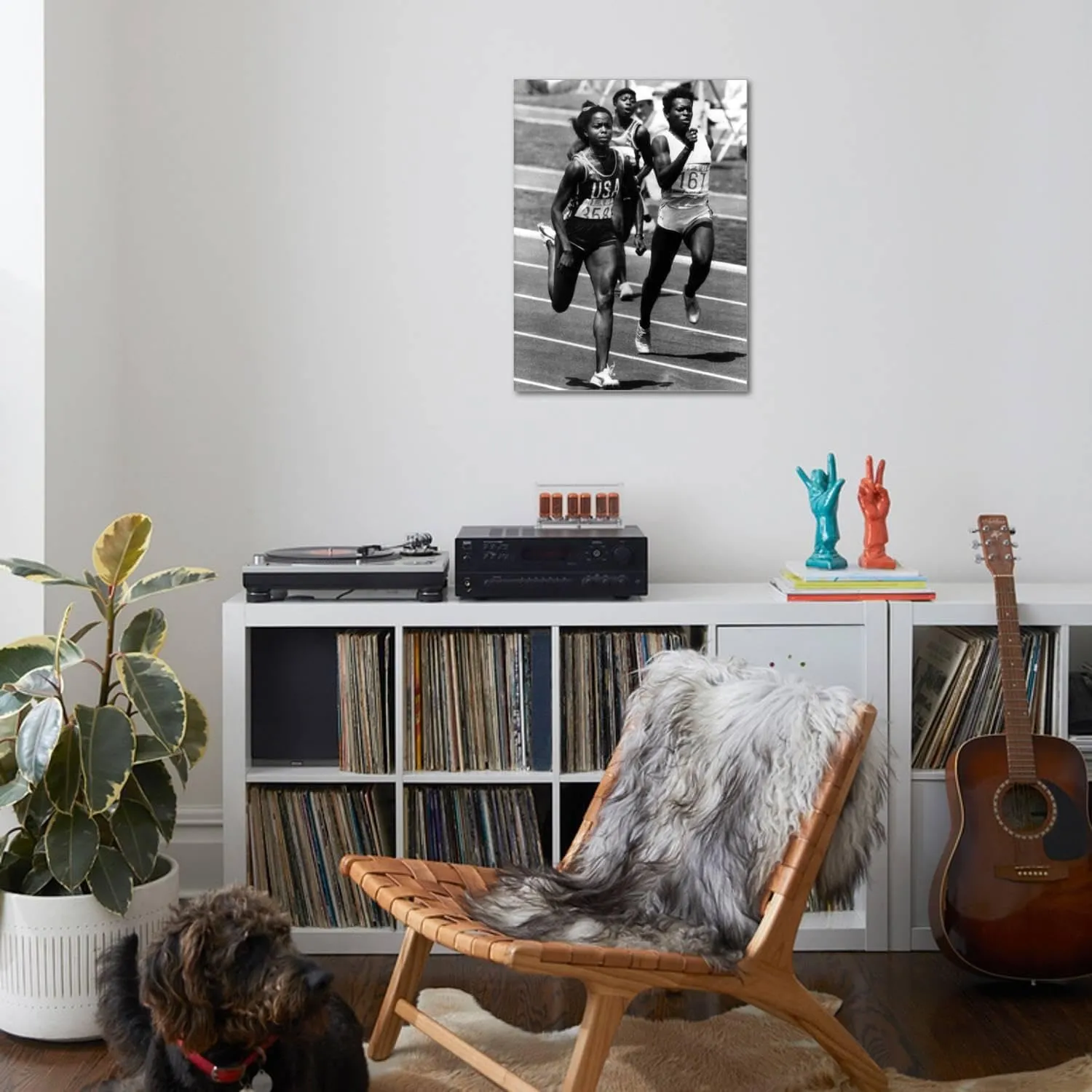 ART.COM Stretched Canvas Print Olympic Games in Los Angeles, 1984 : American Evelyn Ashford Winning the 100M, on R : Heather Oaks, 24" x 32"