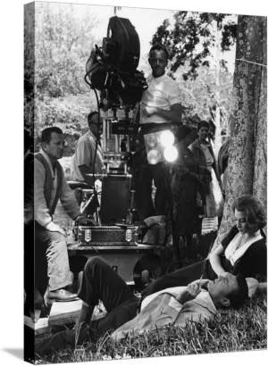 ART.COM Stretched Canvas Print On the set of film ROCCO and SES FRERES, Luchino Visconti directs Renato Salvatori and Annie Girard, 18" x 24"