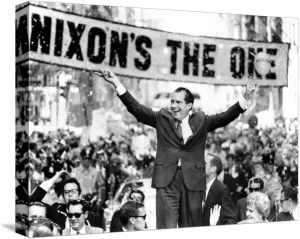 ART.COM Stretched Canvas Print Richard Nixon, Delivering His the 'V' for Victory Sign, 16" x 12"