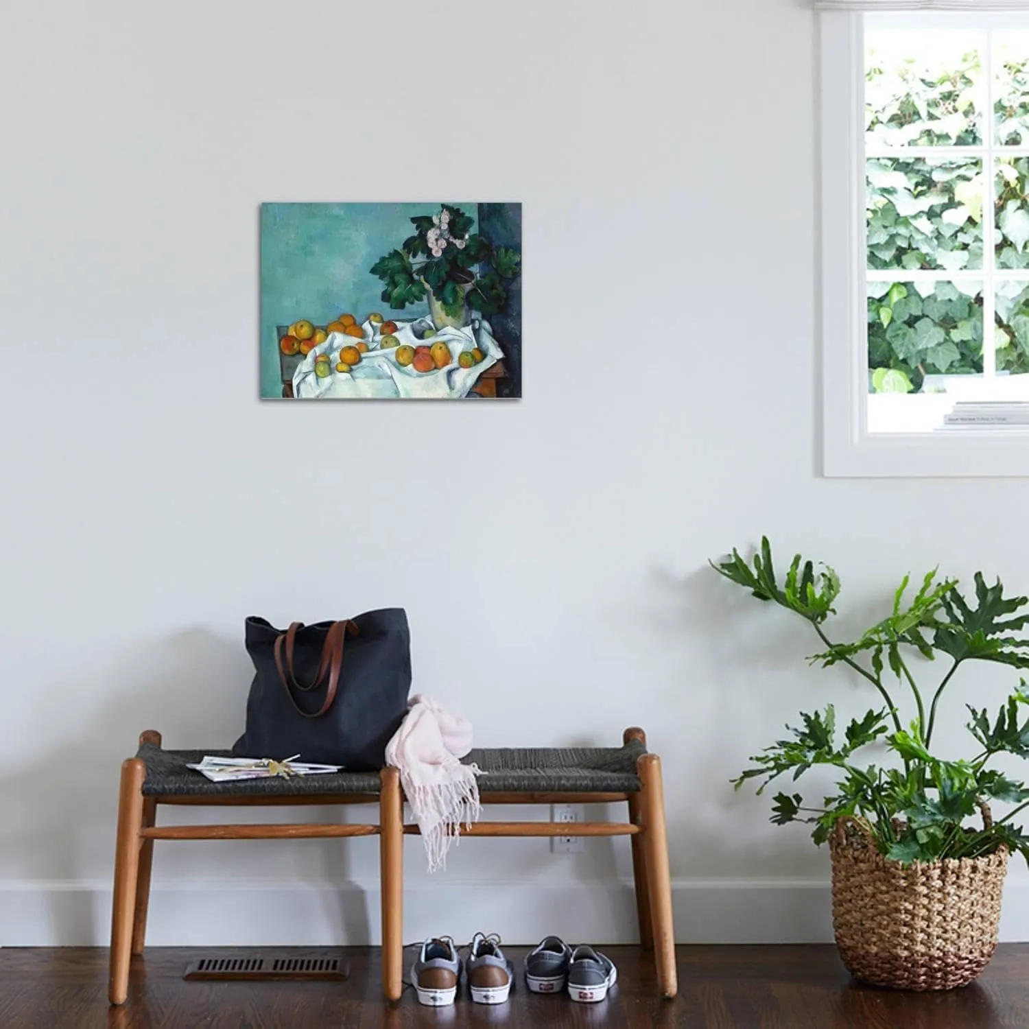 ART.COM Stretched Canvas Print Still Life with Apples and a Pot of Primroses by Paul Cézanne, 24" x 18"