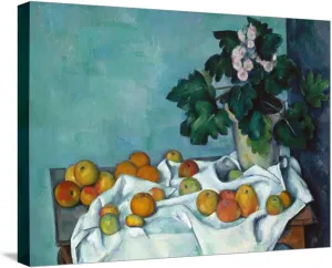 ART.COM Stretched Canvas Print Still Life with Apples and a Pot of Primroses by Paul Cézanne, 24" x 18"