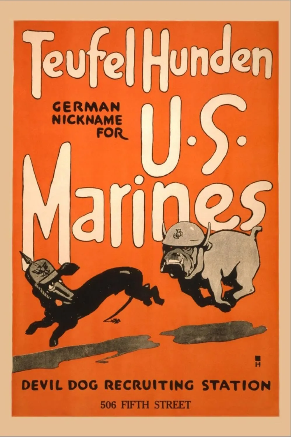 ART.COM Stretched Canvas Print Teufel Hunden German Nickname for U S Marines by Charles Buckles Falls, 16" x 24"