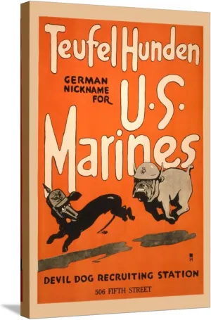 ART.COM Stretched Canvas Print Teufel Hunden German Nickname for U S Marines by Charles Buckles Falls, 16" x 24"