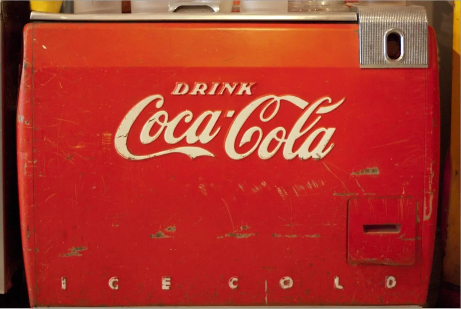 ART.COM Stretched Canvas Print Vintage Drink Coca Cola Ice Cold Coke Vending Machine Photo Poster, 18" x 12"