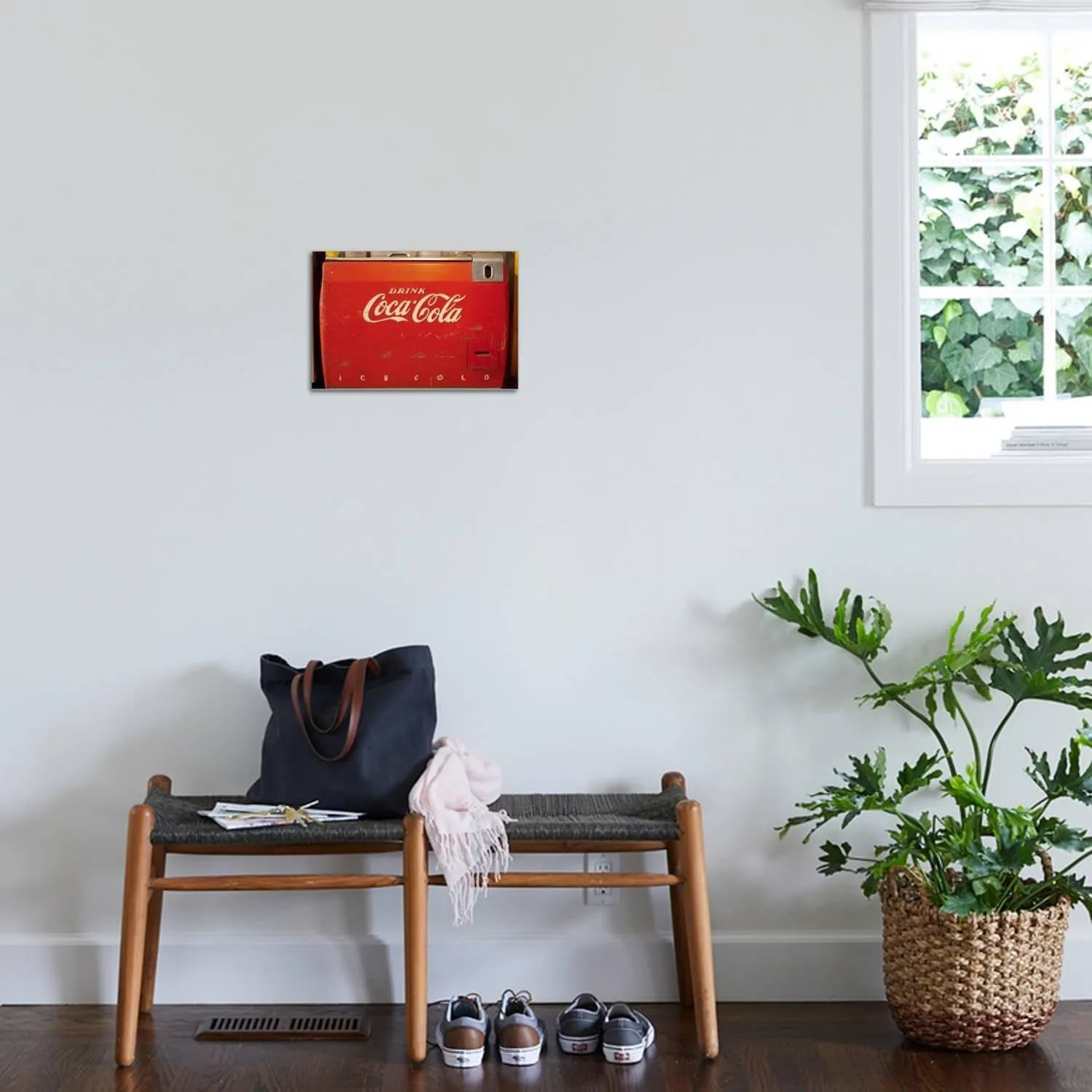 ART.COM Stretched Canvas Print Vintage Drink Coca Cola Ice Cold Coke Vending Machine Photo Poster, 18" x 12"
