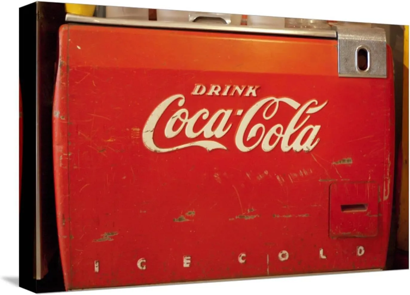 ART.COM Stretched Canvas Print Vintage Drink Coca Cola Ice Cold Coke Vending Machine Photo Poster, 18" x 12"