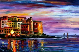 ART.COM Wall Art Prints Italy Liguria by Leonid Afremov, Scenic Decor, 18" x 12"