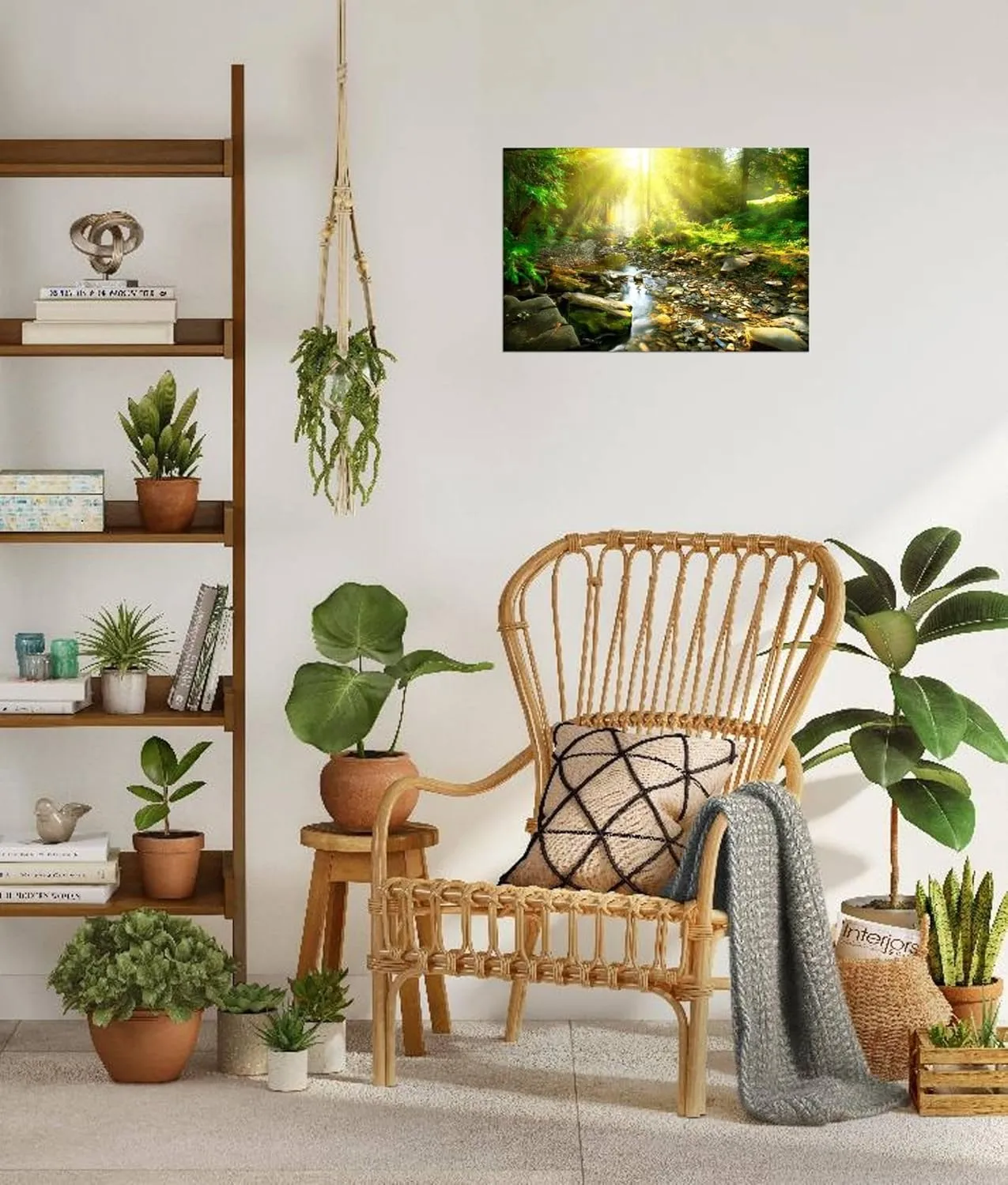 ART.COM Wall Art Prints Mountain River With, Forest Landscape. Tranquil Waterfall Scenery in the Middle of Green Forest by Subbotina Anna, Scenic Decor, 36" x 24"