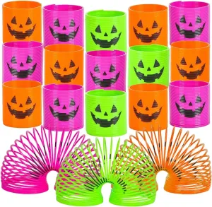 ArtCreativity Jack-O-Lantern Coil Springs, Set of 48, Plastic Pumpkin Coil Springs in Assorted Colors, Non-Candy Halloween Treats, Fun Party Favors, Goodie Bag Fillers for Kids