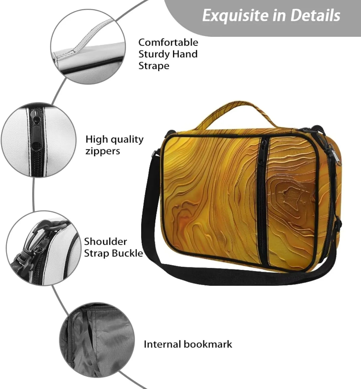 Artistic Wood Grain Large Bible Cover w/Shoulder Strap, Carrying Book Case Church Bag Bible Protective w/Pen Slots and Zippered Pocket, Gift for Women Men