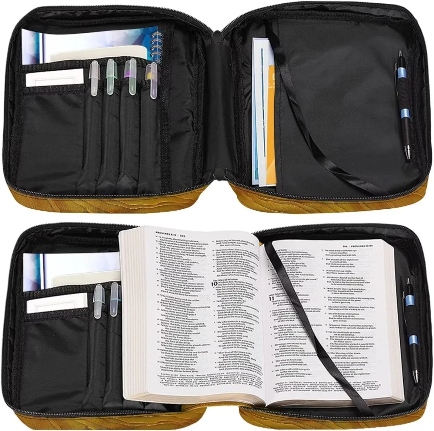 Artistic Wood Grain Large Bible Cover w/Shoulder Strap, Carrying Book Case Church Bag Bible Protective w/Pen Slots and Zippered Pocket, Gift for Women Men