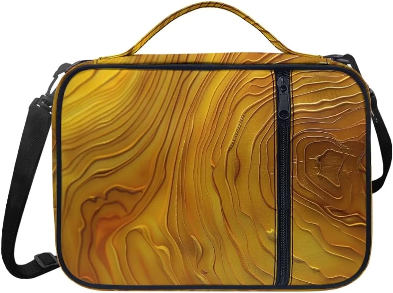 Artistic Wood Grain Large Bible Cover w/Shoulder Strap, Carrying Book Case Church Bag Bible Protective w/Pen Slots and Zippered Pocket, Gift for Women Men