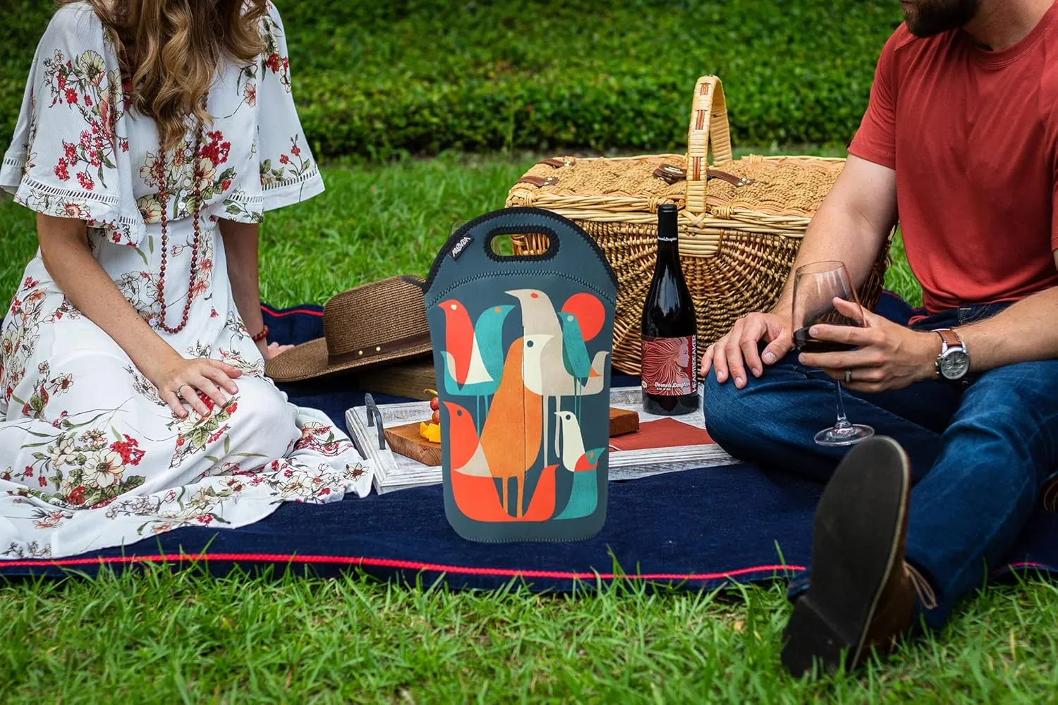 Artists Collective Neoprene Beverage Bag | Carry and Chill Champagne, Wine and Beer Bottles - Designed by Budi Kwan (Indonesia) Full Moon and Pyramid - Wine
