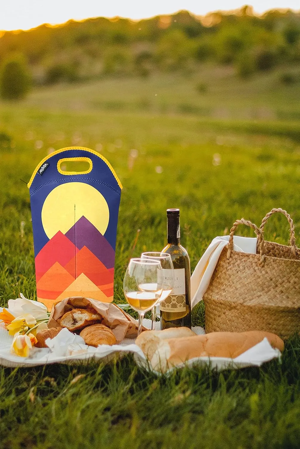 Artists Collective Neoprene Beverage Bag | Carry and Chill Champagne, Wine and Beer Bottles - Designed by Budi Kwan (Indonesia) Full Moon and Pyramid - Wine