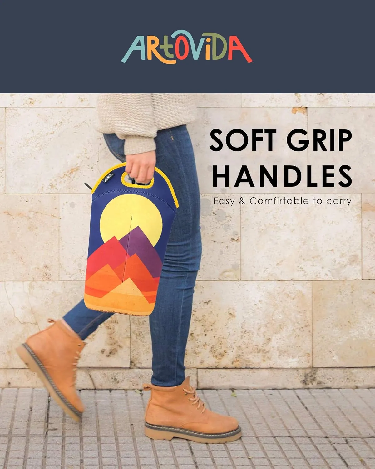 Artists Collective Neoprene Beverage Bag | Carry and Chill Champagne, Wine and Beer Bottles - Designed by Budi Kwan (Indonesia) Full Moon and Pyramid - Wine