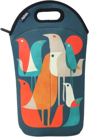 Artists Collective Neoprene Beverage Bag | Carry and Chill Champagne, Wine and Beer Bottles - Designed by Budi Kwan (Indonesia) "Flock of Birds" - Wine