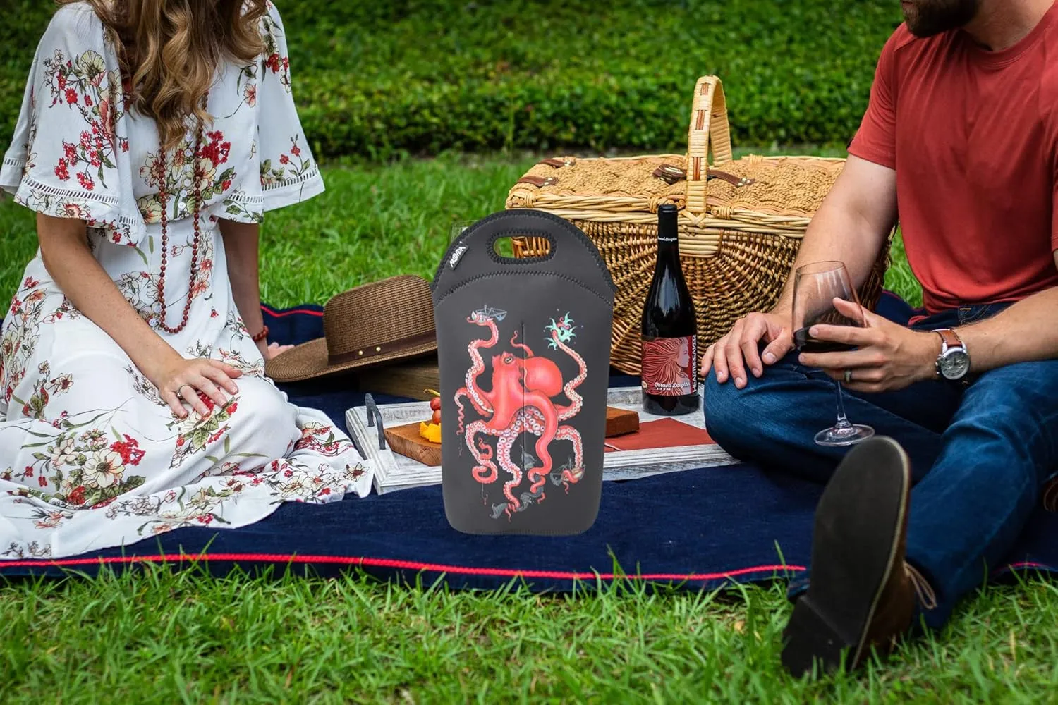 Artists Collective Neoprene Beverage Bag | Carry and Chill Champagne, Wine and Beer Bottles - Designed by Caia Koopman (USA) Octopus Intertwined - Wine