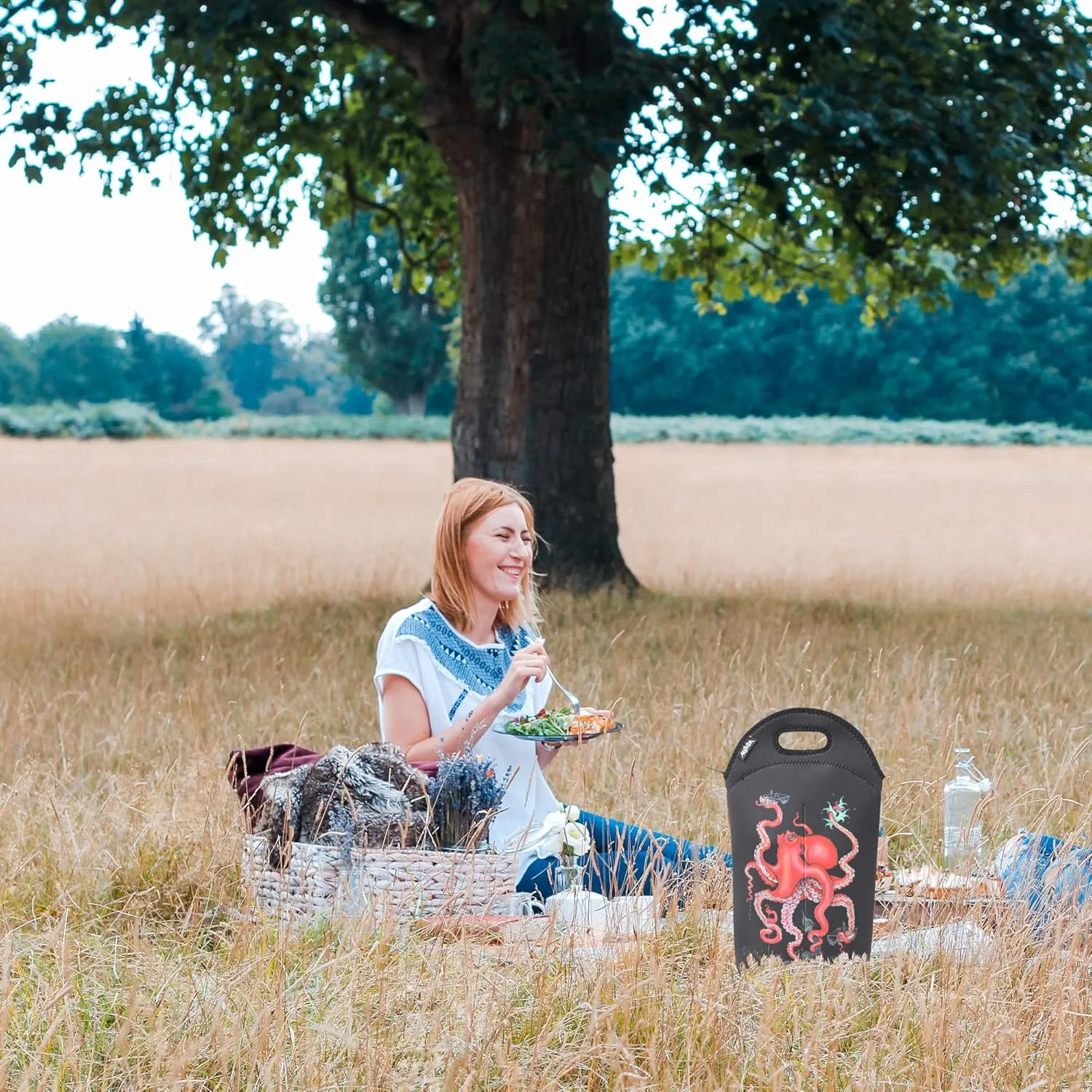 Artists Collective Neoprene Beverage Bag | Carry and Chill Champagne, Wine and Beer Bottles - Designed by Caia Koopman (USA) Octopus Intertwined - Wine