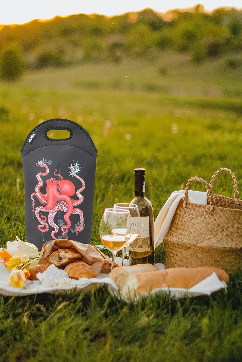 Artists Collective Neoprene Beverage Bag | Carry and Chill Champagne, Wine and Beer Bottles - Designed by Caia Koopman (USA) Octopus Intertwined - Wine