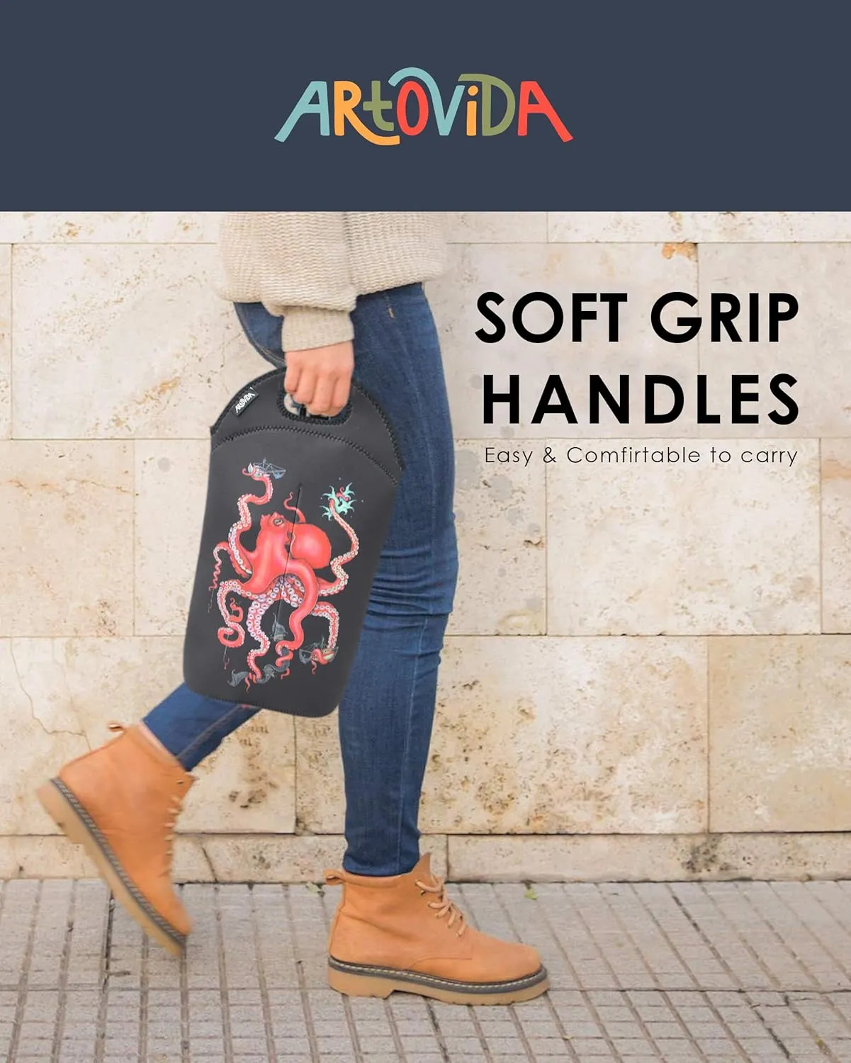 Artists Collective Neoprene Beverage Bag | Carry and Chill Champagne, Wine and Beer Bottles - Designed by Caia Koopman (USA) Octopus Intertwined - Wine