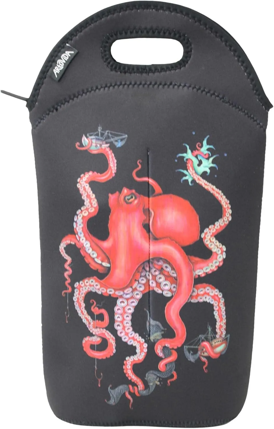 Artists Collective Neoprene Beverage Bag | Carry and Chill Champagne, Wine and Beer Bottles - Designed by Caia Koopman (USA) Octopus Intertwined - Wine
