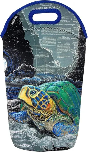 Artists Collective Neoprene Beverage Bag | Carry and Chill Champagne, Wine and Beer Bottles - Designed by Carly Mejeur (USA) Lights Out Turtle - Wine