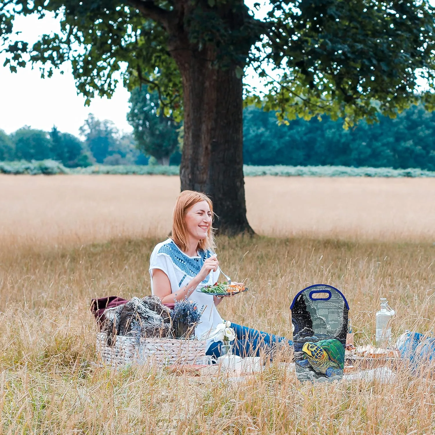 Artists Collective Neoprene Beverage Bag | Carry and Chill Champagne, Wine and Beer Bottles - Designed by Carly Mejeur (USA) Lights Out Turtle - Wine