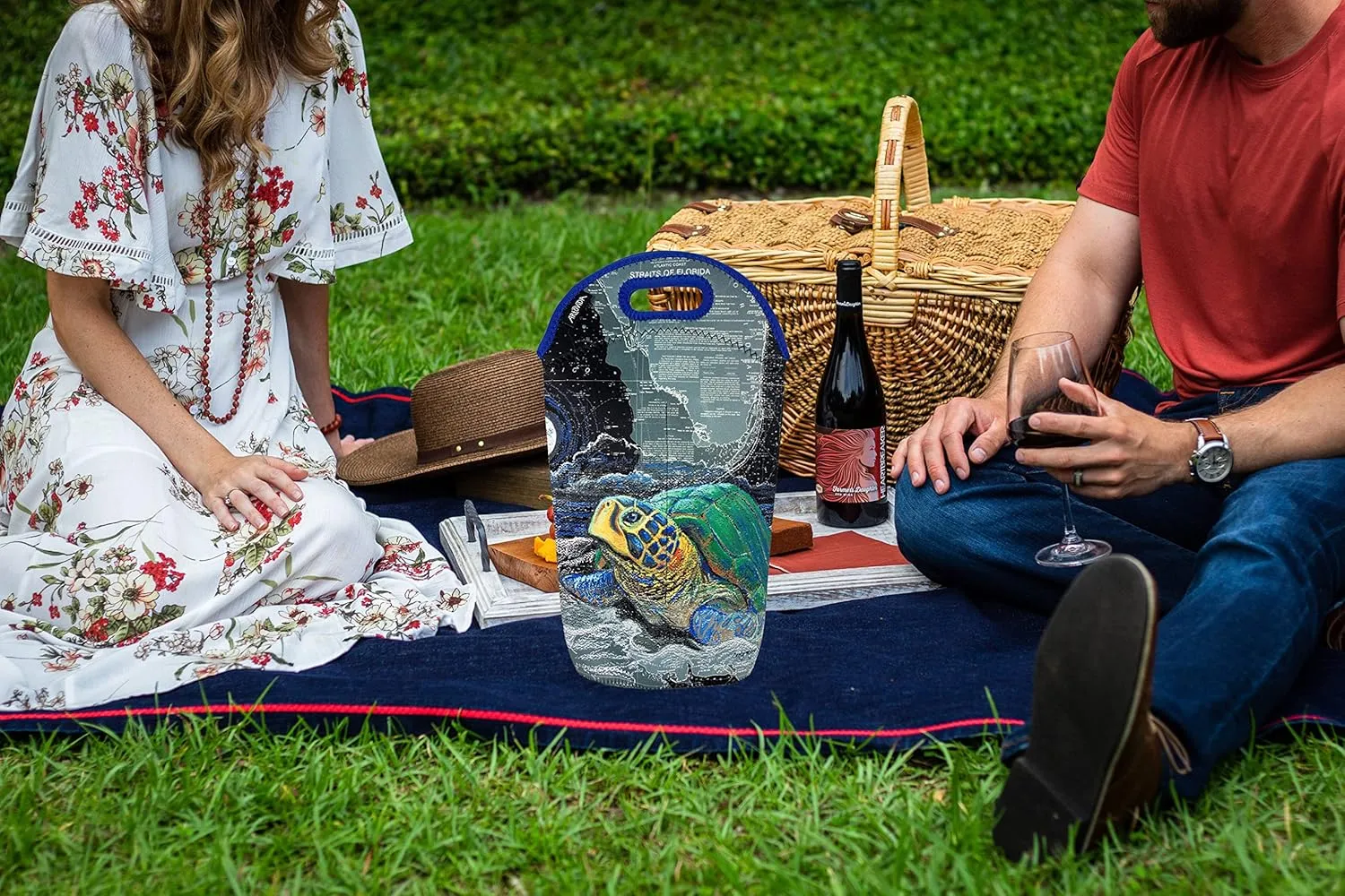 Artists Collective Neoprene Beverage Bag | Carry and Chill Champagne, Wine and Beer Bottles - Designed by Carly Mejeur (USA) Lights Out Turtle - Wine
