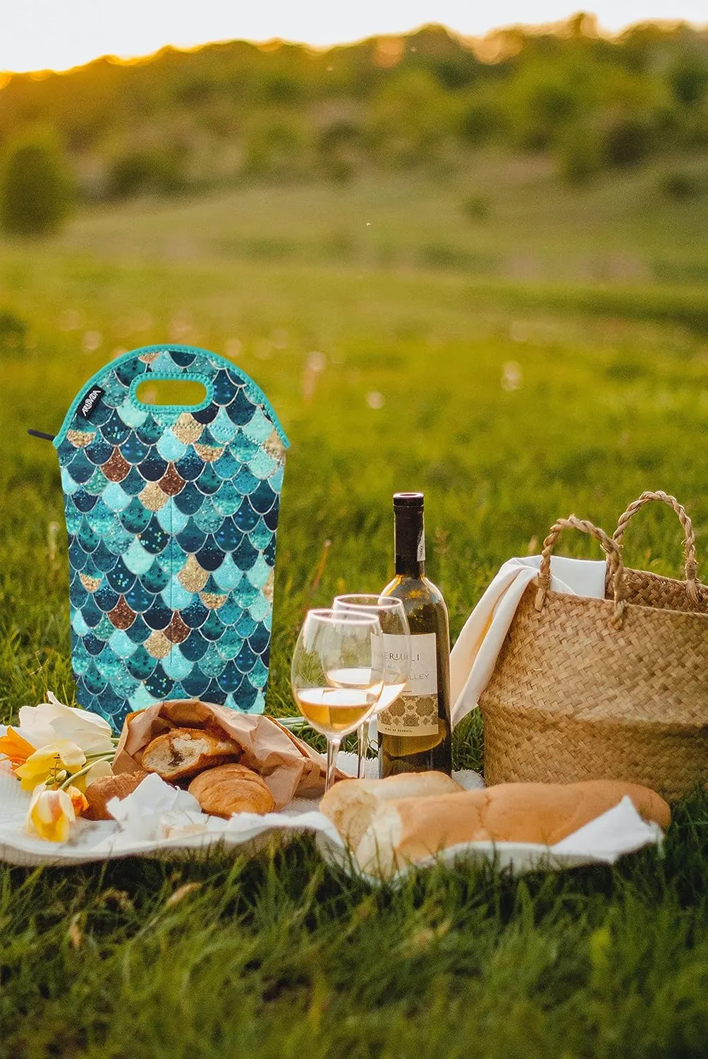 Artists Collective Neoprene Beverage Bag | Carry and Chill Champagne, Wine and Beer Bottles - Designed by Monika Strigel (Germany) Really Mermaid - Wine