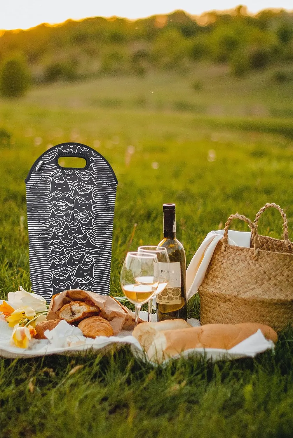 Artists Collective Neoprene Beverage Bag | Carry and Chill Champagne, Wine and Beer Bottles - Designed by Tobe Fonseca (Brazil) Furr Division Cats - Wine