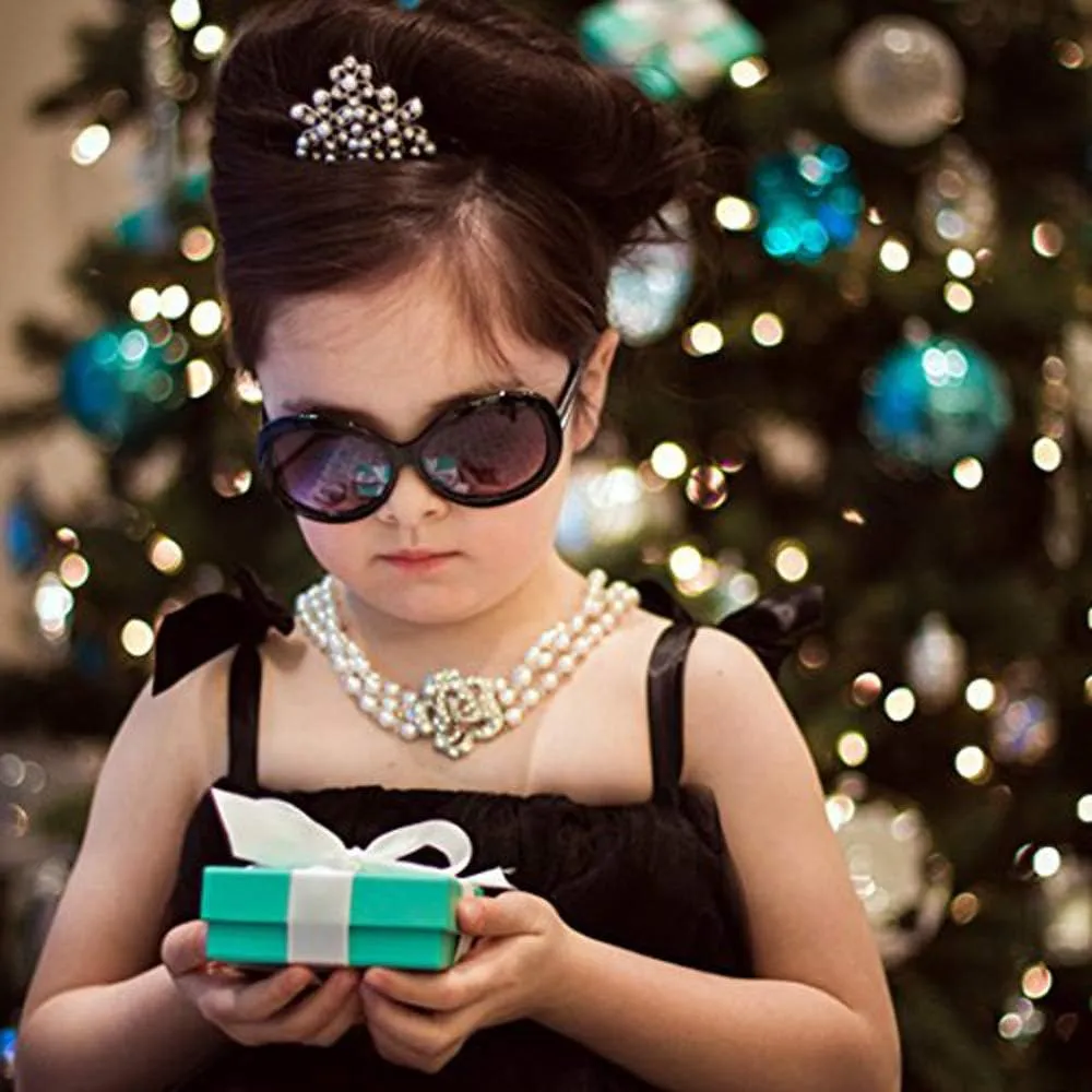 Audrey Hepburn Breakfast at Tiffany Costume Toddler Flapper 5 piece Pearl Jewelry and Kids Accessories Set for Girls