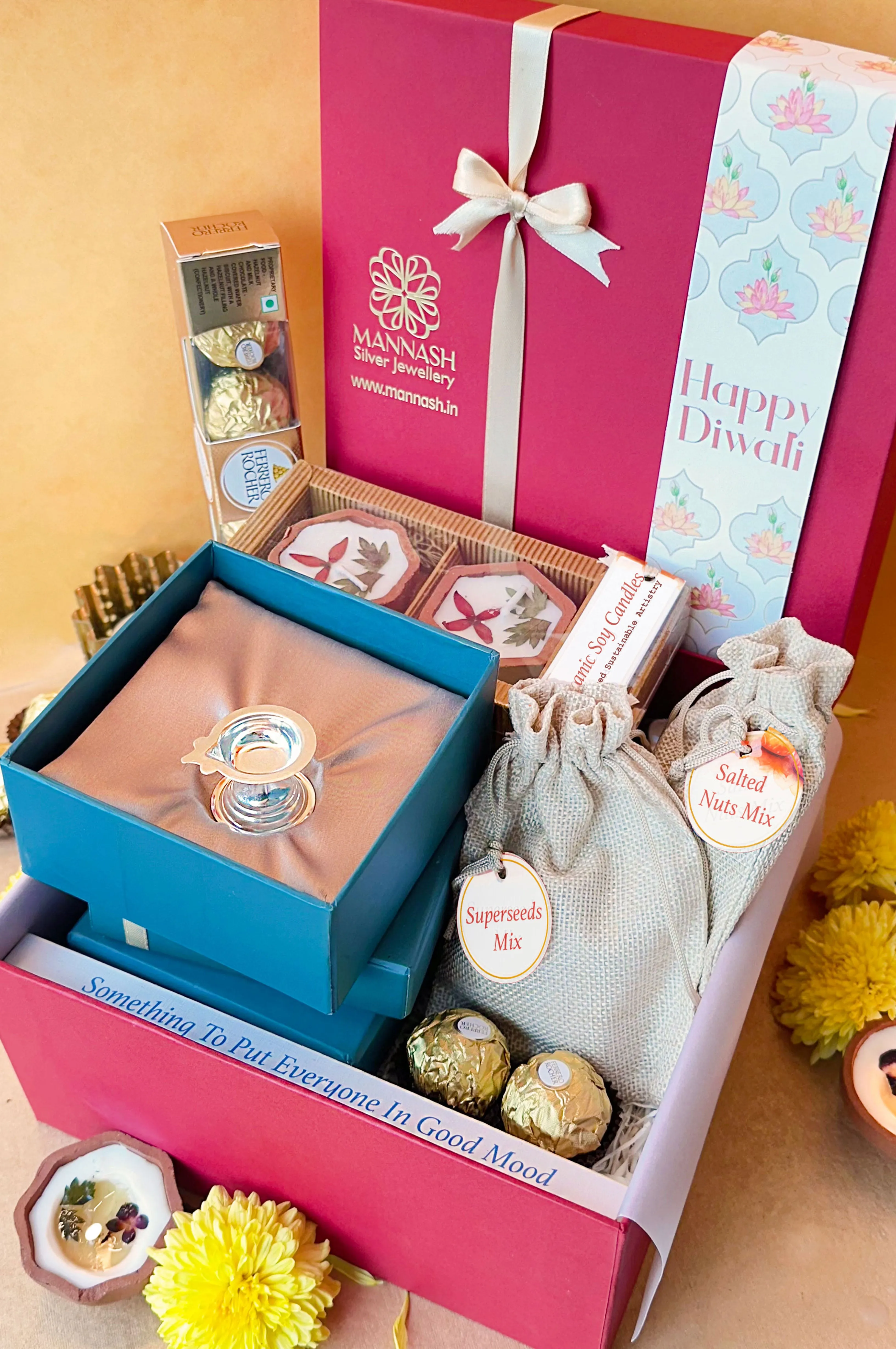Auspicious Pooja 925 Sterling Silver Diya Stand Diwali Gift Hamper