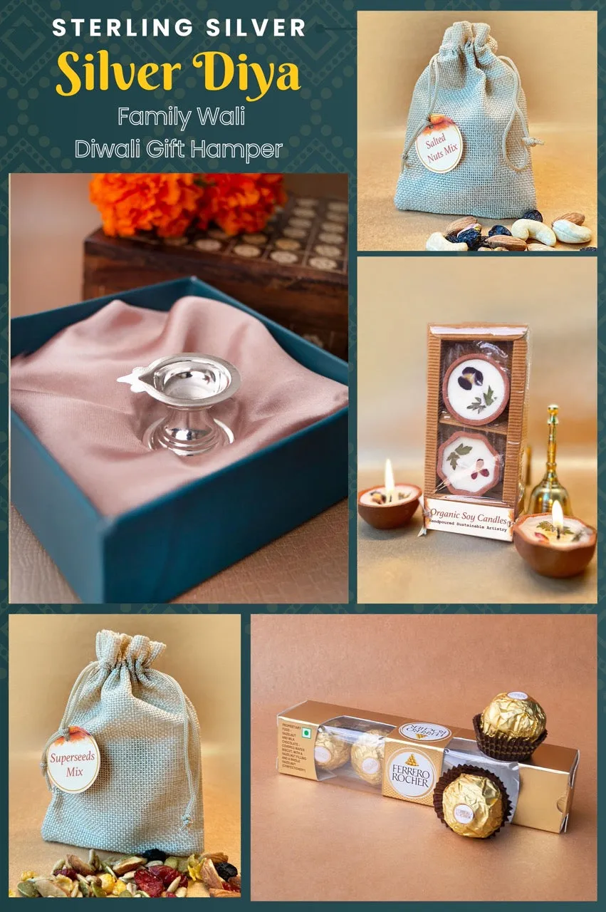 Auspicious Pooja 925 Sterling Silver Diya Stand Diwali Gift Hamper