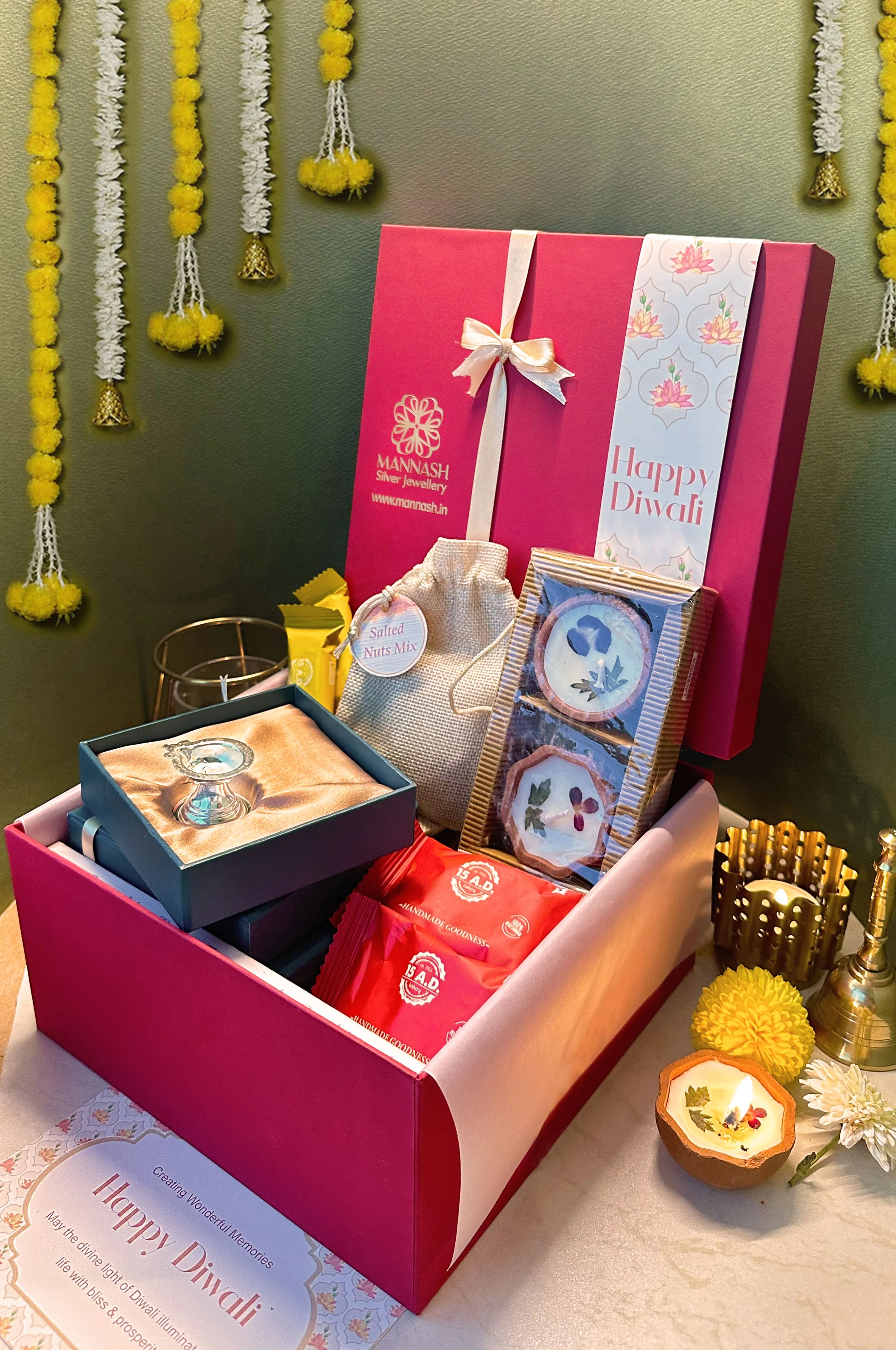 Auspicious Pooja 925 Sterling Silver Diya Stand Diwali Gift Hamper