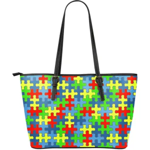 Autism Awareness Large Leather Tote Bag