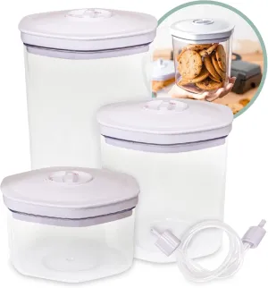 Avid Armor 3 Piece Vacuum Food Container Set for Home Kitchen with Accessory Hose in 2L, 1.4L, and 0.7L Sizes BPA Free