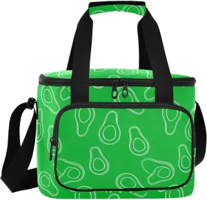 Avocado Fruit Green Insulated Cooler Bag for Women Men Leakproof 24 Can Camping Cooler Tote for Travel Outdoors Trip