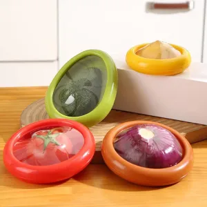 Avocado Saver For Fridge, Set Of 4 Reusable Silicone Food Storage Container, Anti Oxidation Fresh Pod Food Storage for Fresh Fruit and Vegetalbe-Ideal For Garlic, Onions, Lemens And Potatoes
