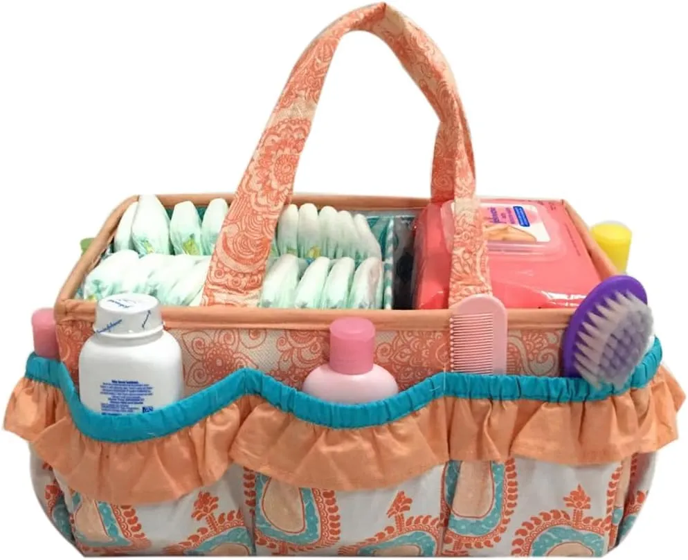Bacati - Paisley Kids Storage (Nursery Storage Caddy, Coral/Aqua)
