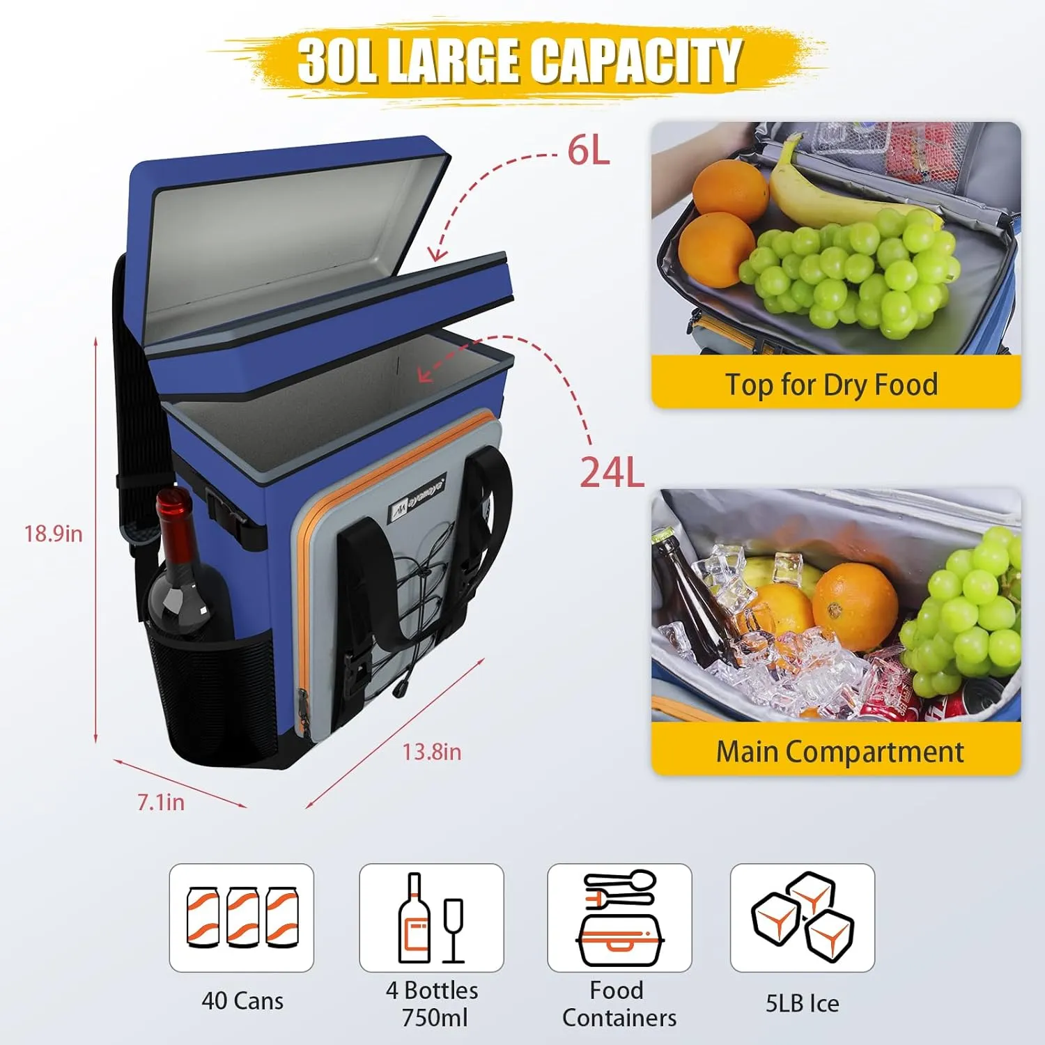 Backpack Cooler - AYAMAYA Upgrade Leakproof Cooler Backpack with Padded Top Handle, 40 Cans Large Waterproof Insulated Camping Coolers for Beach, Fishing, Picnic, Travel, BBQ